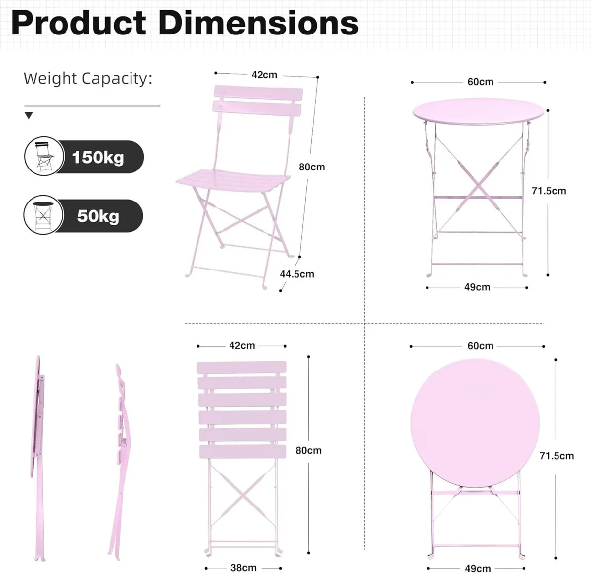 Folding Bistro Table and Chairs Set of 2 Balcony - Image 3