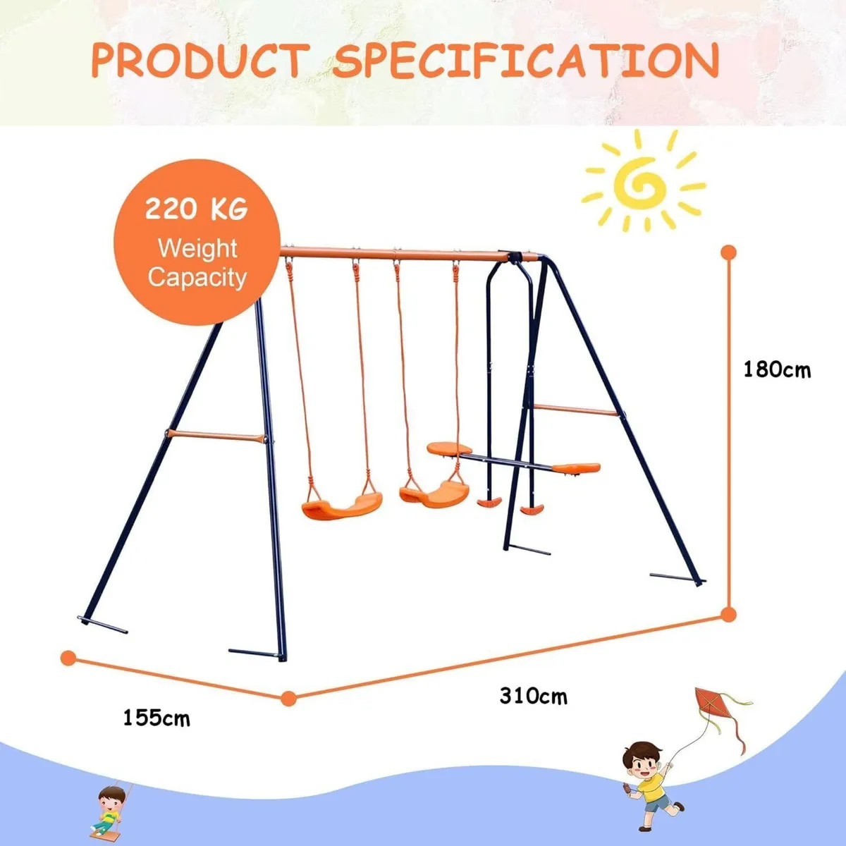 Metal Kids Garden Swing Set for Toddler Heavy-Duty - Image 3