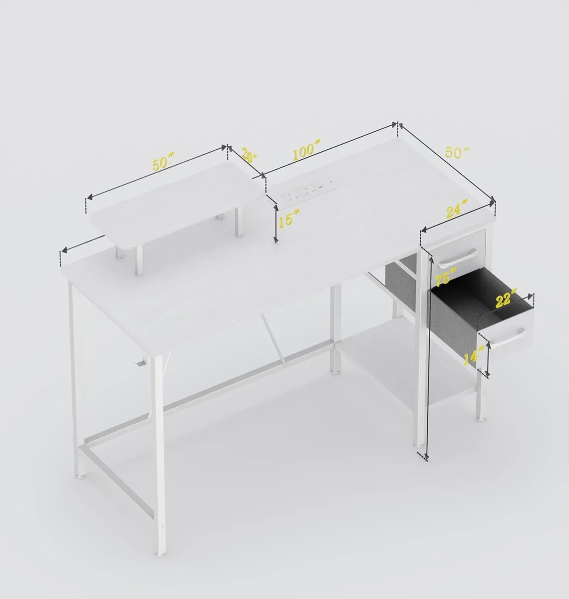 100cm Computer Desk with Drawers Power Outlets - Image 3