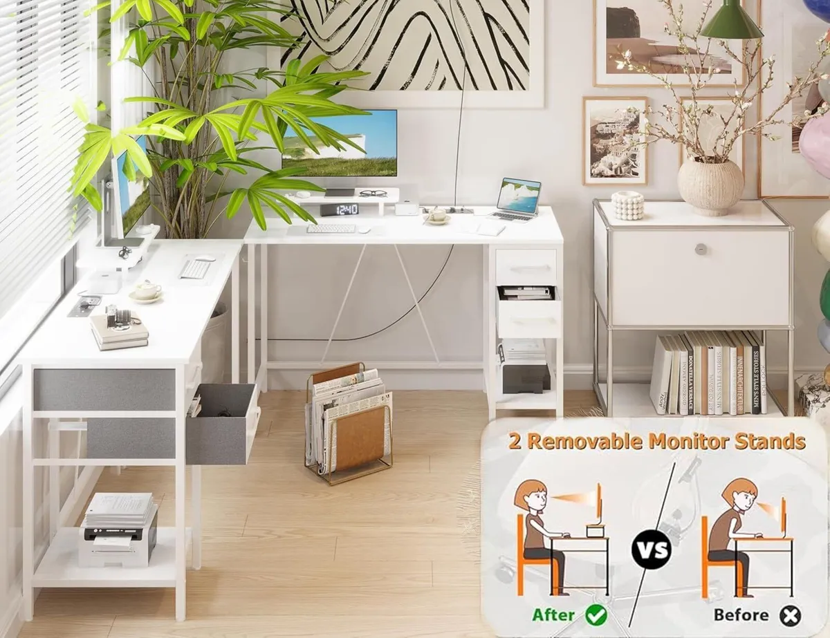 100cm Computer Desk with Drawers Power Outlets - Image 4