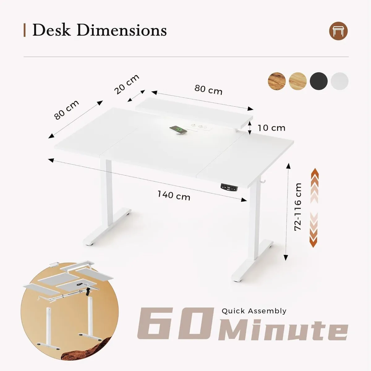 Height Adjustable desk with LED Lights and Power - Image 2