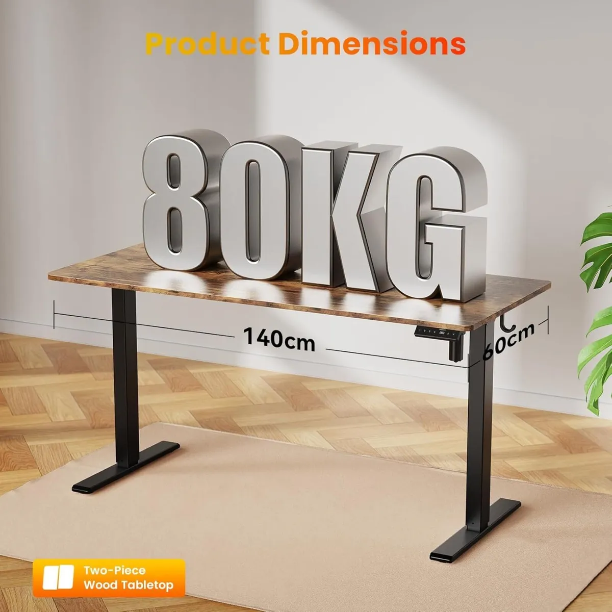 140 x 60 cm Standing Desk Electric Height - Image 3