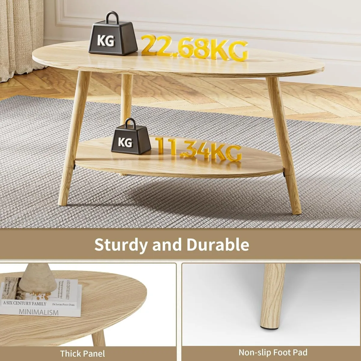 Oval Coffee Table 2-Tier Center with Storage - Image 3