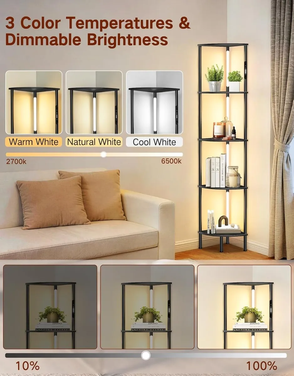 LED Floor Lamp with Shelves Touch Remote Control - Image 2