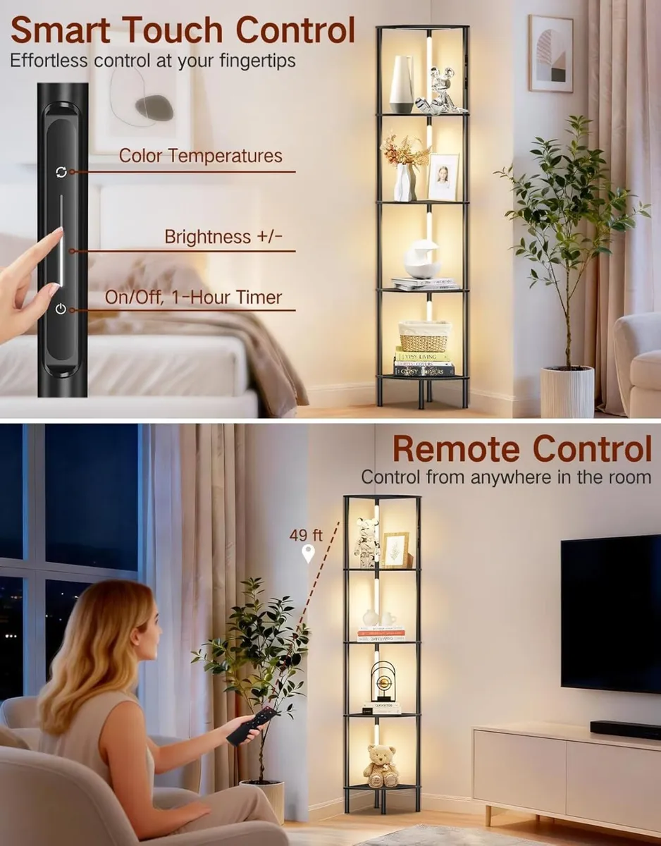 LED Floor Lamp with Shelves Touch Remote Control - Image 3