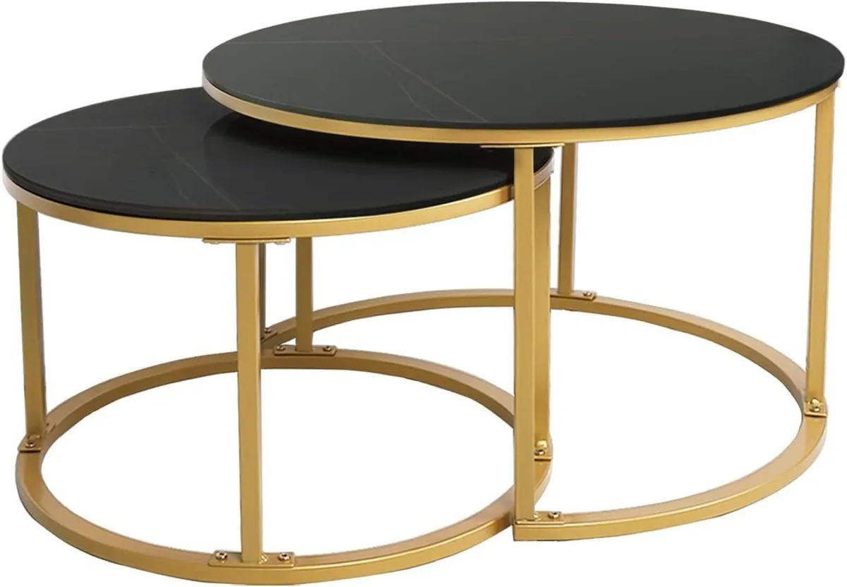 2 x Round Sintered Stone With Metal Golden Frame - Image 3