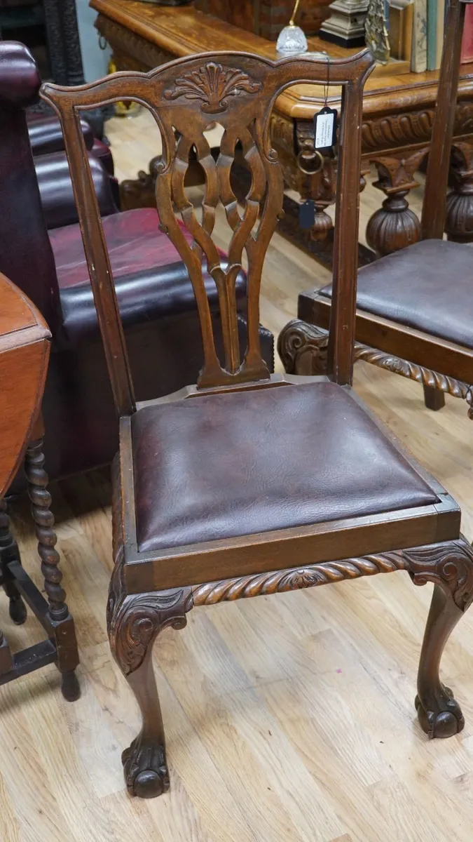 Edwardian Chippendale-Style Beech Dining Chairs - Image 4