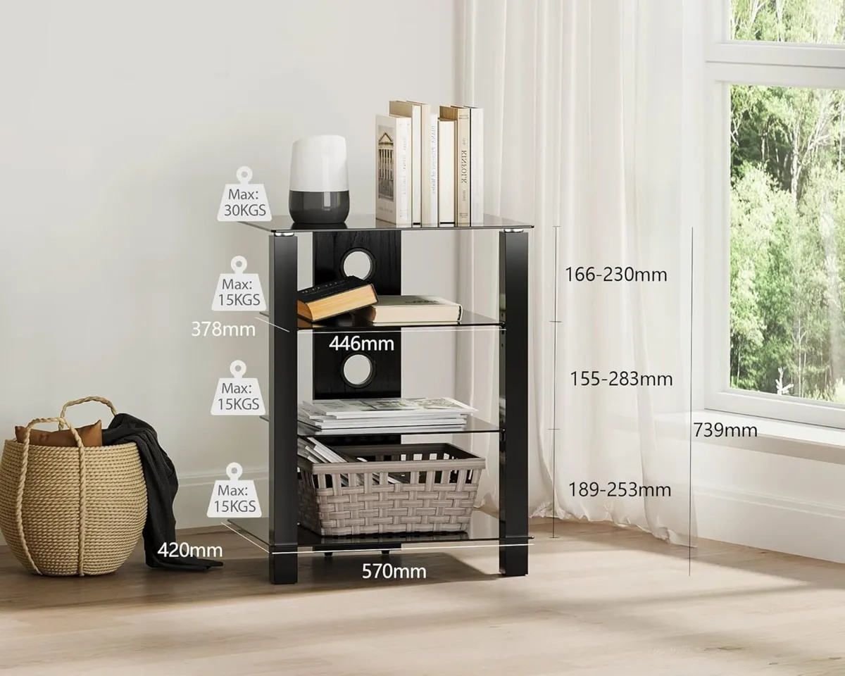 Hifi Stand 4 Tiers Glass TV Rack Cabinet with - Image 3