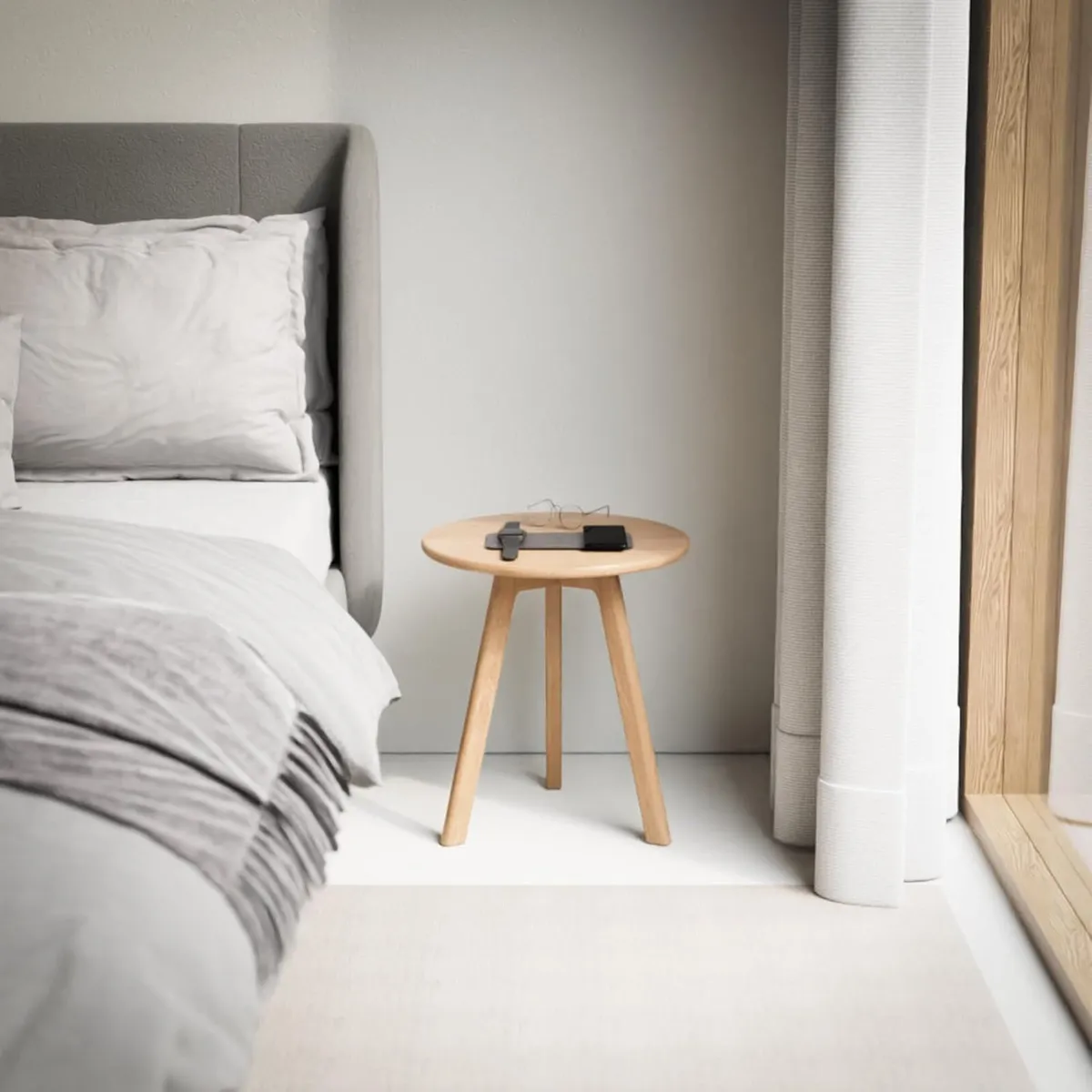 Round Side Table 100% Solid Oak Wood Occasional - Image 4