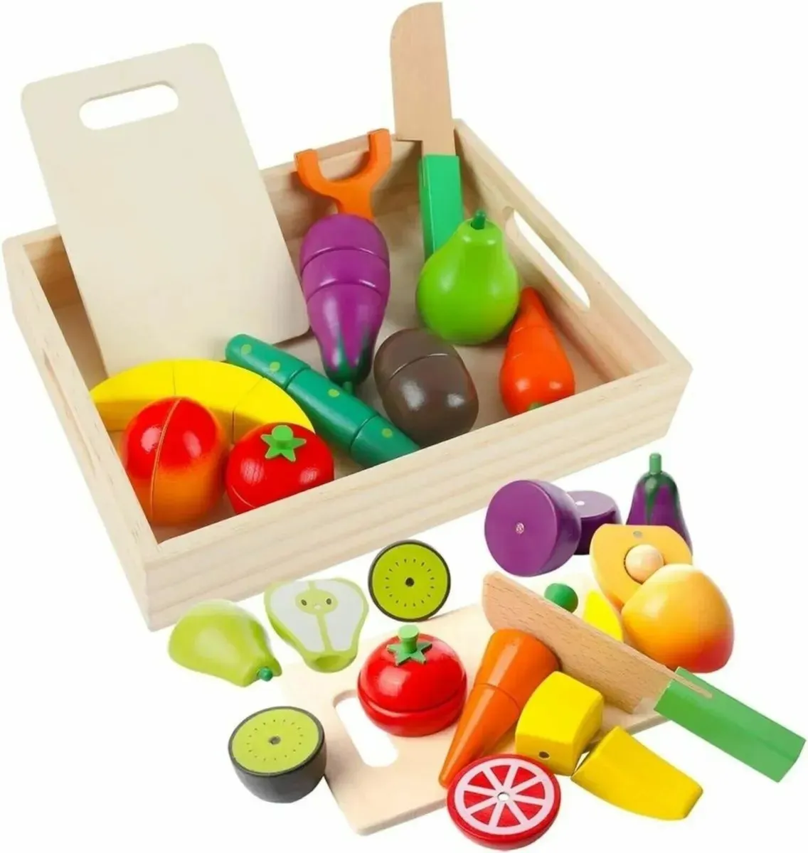 Wooden Play Food Fruit Veg Set Kids Kitchen - Image 1