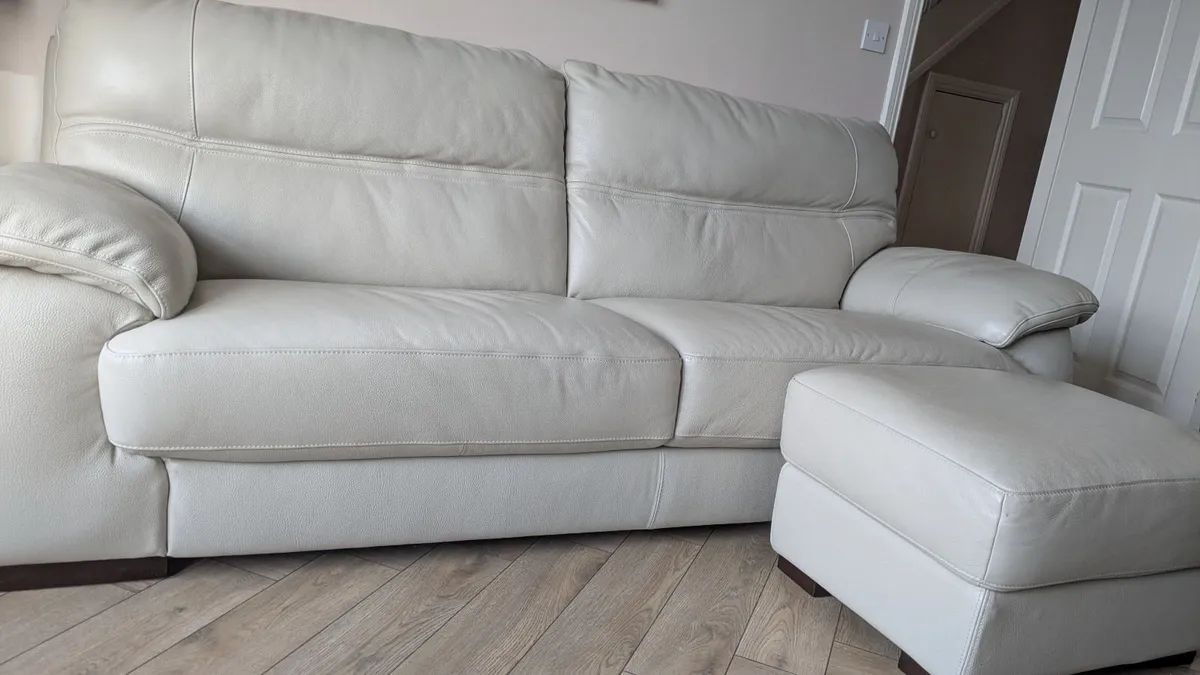 Large leather sofa oak side tables - Image 1