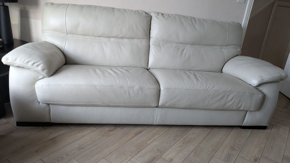 Large leather sofa oak side tables - Image 3