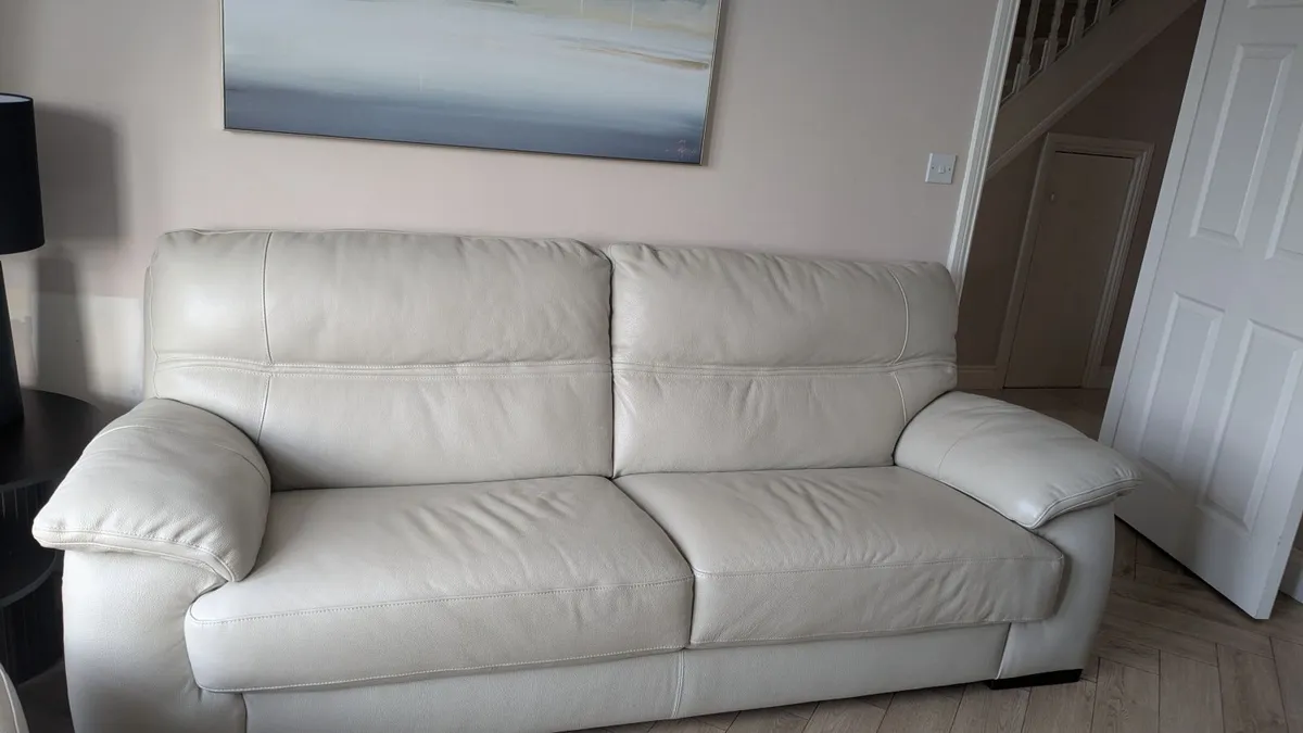 Large leather sofa oak side tables - Image 4