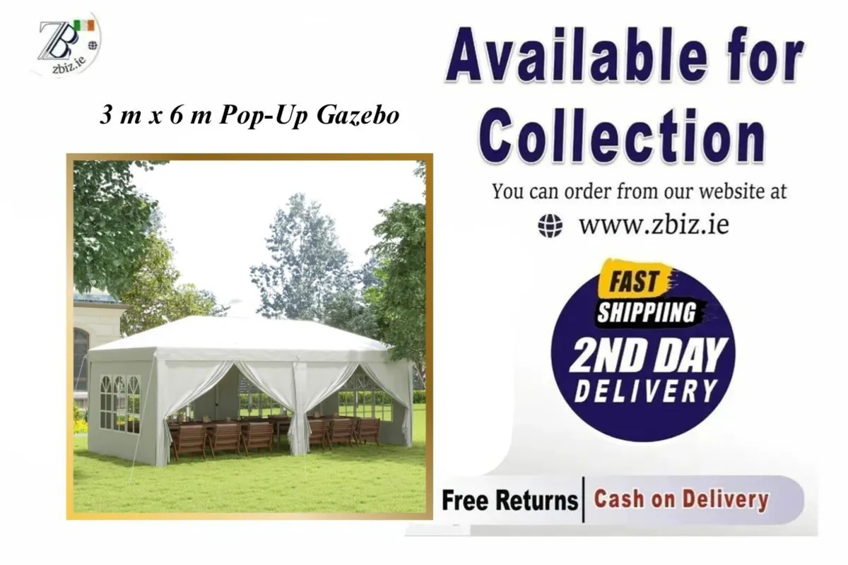 Gazebo Pop Up 3x6m Folding Tent w/ Windows - Image 1