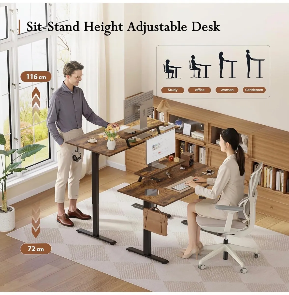120 x 60 cm Sit-Stand Desk with 2 Memory Buttons - Image 2