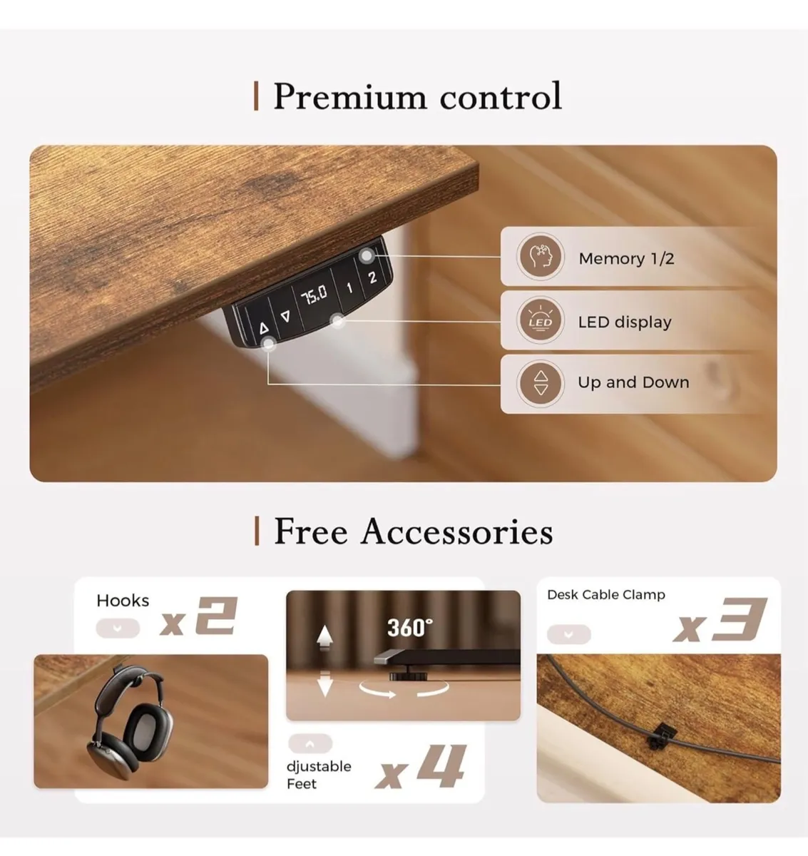 120 x 60 cm Sit-Stand Desk with 2 Memory Buttons - Image 4