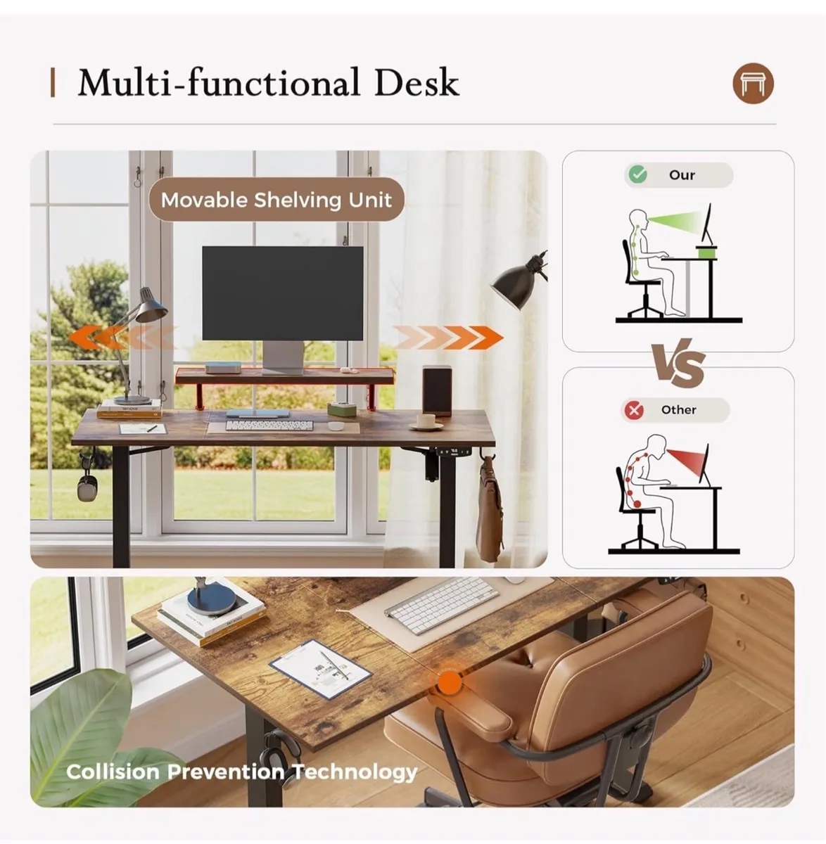 120 x 60 cm Sit-Stand Desk with 2 Memory Buttons - Image 3