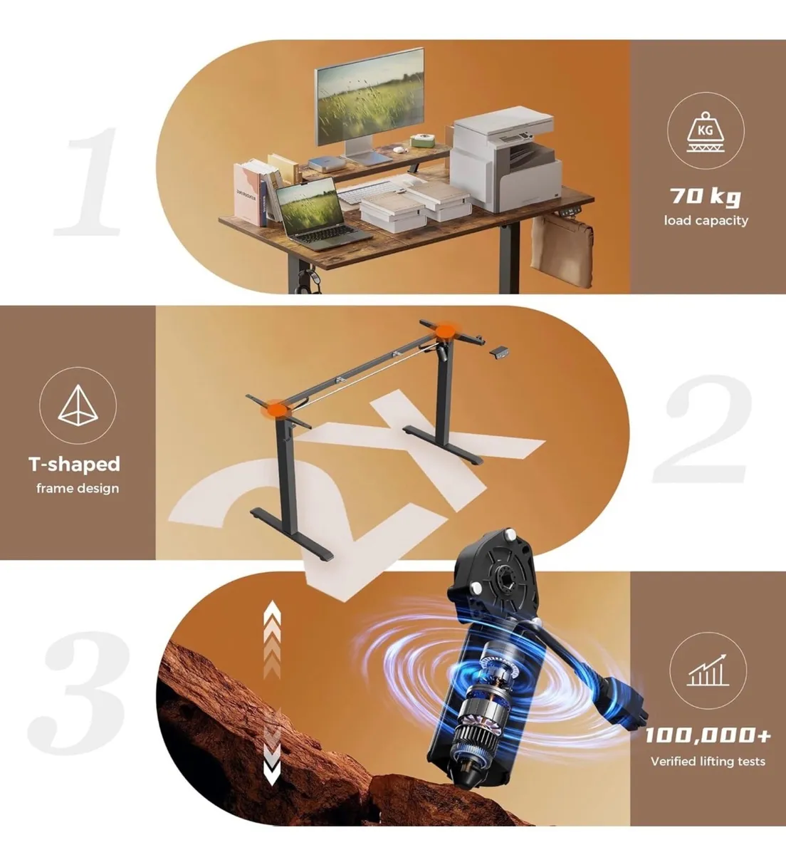 120 x 60 cm Sit-Stand Desk with 2 Memory Buttons - Image 2