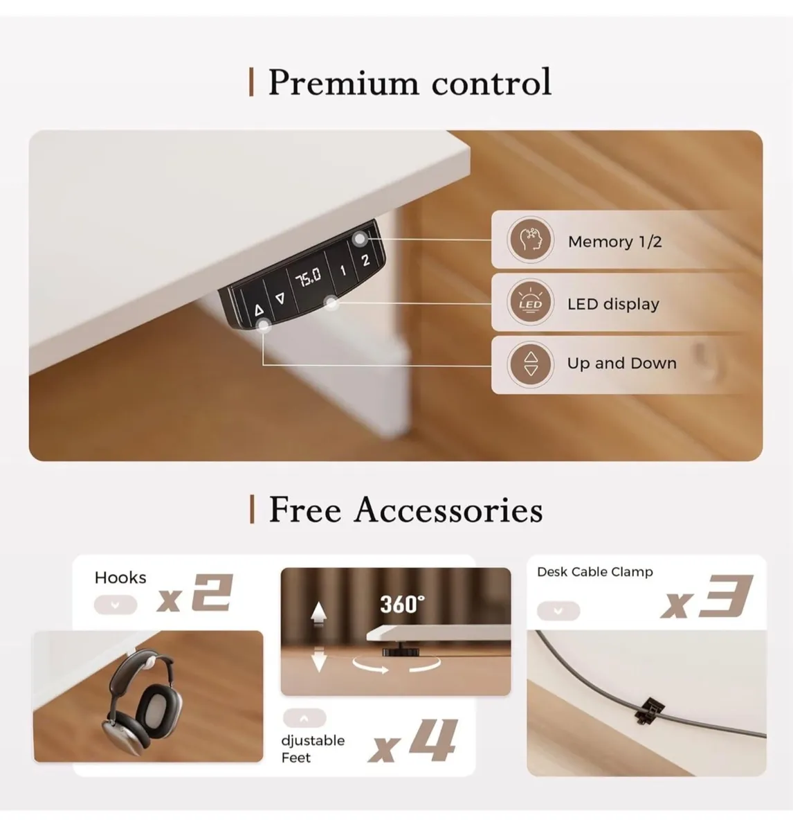 120 x 60 cm Sit-Stand Desk with 2 Memory Buttons - Image 3