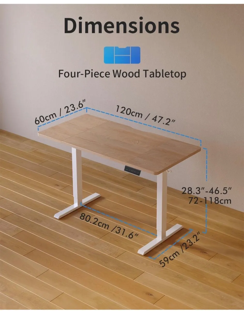 120 x 60cm Sit Stand Electric Home Office Desk wit - Image 1
