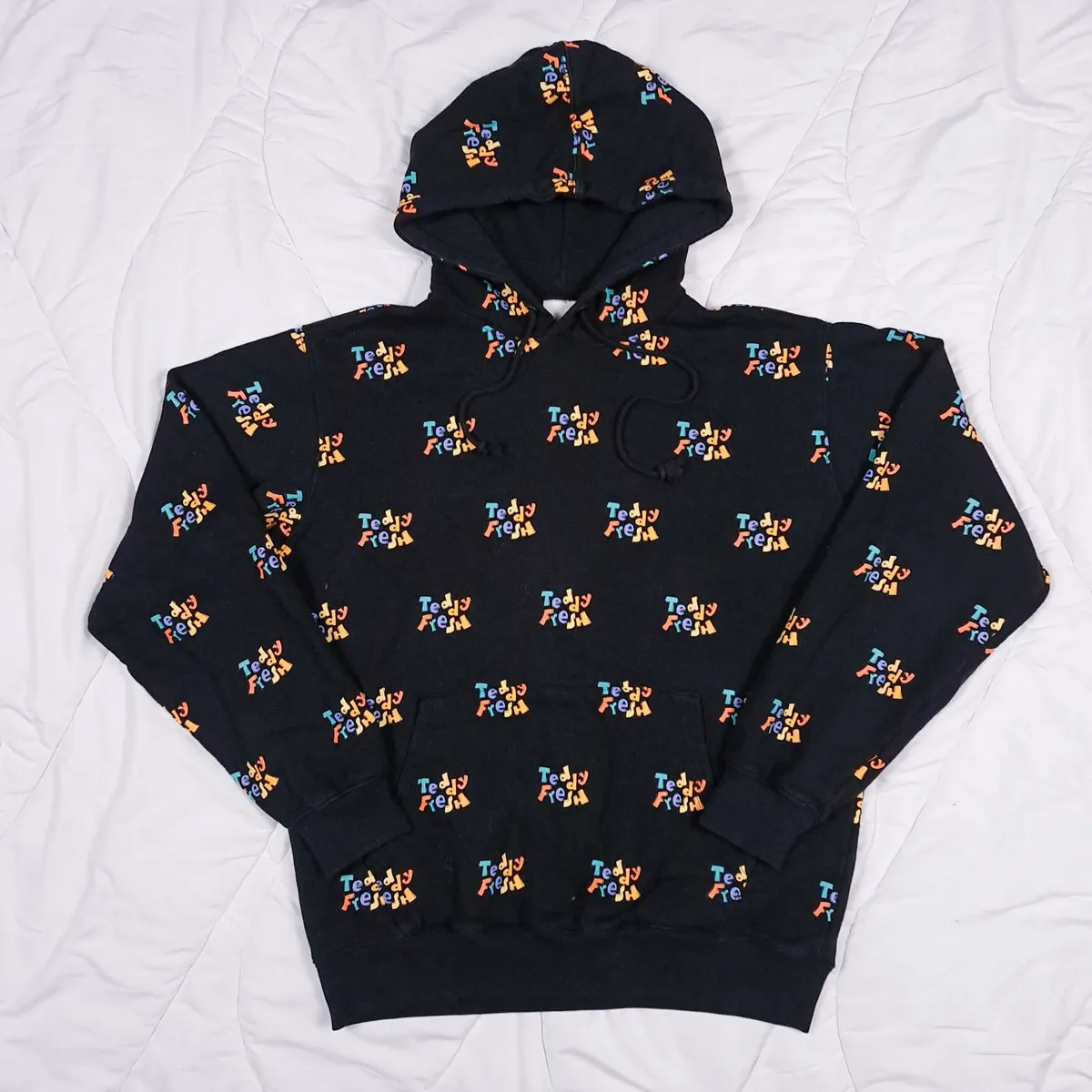 Teddy Fresh Black Logo All Over Print Hoodie M - Image 1