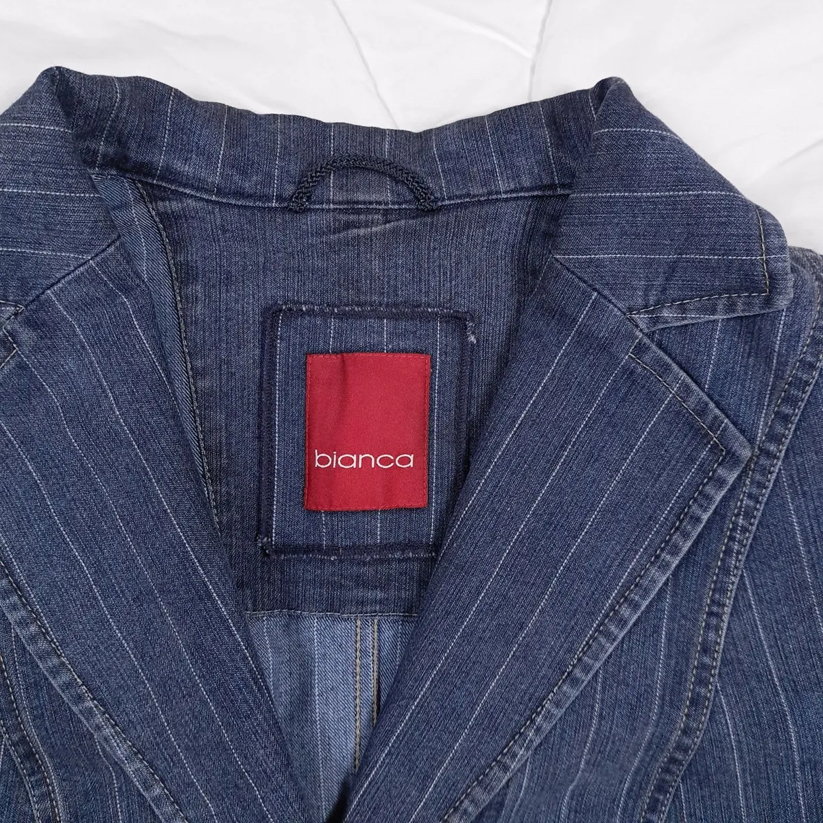 Bianca Blue Pinstripe Denim Fitted Jacket 14UK - Image 2