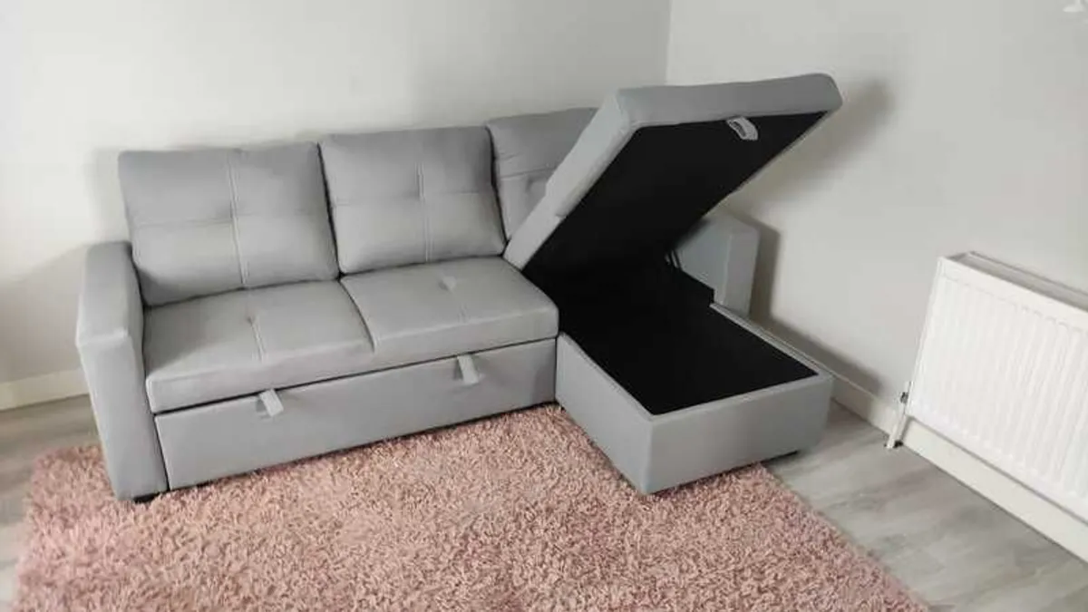 Light Grey Corner Sofa Bed with Storage & Pull-Out Base - Image 4