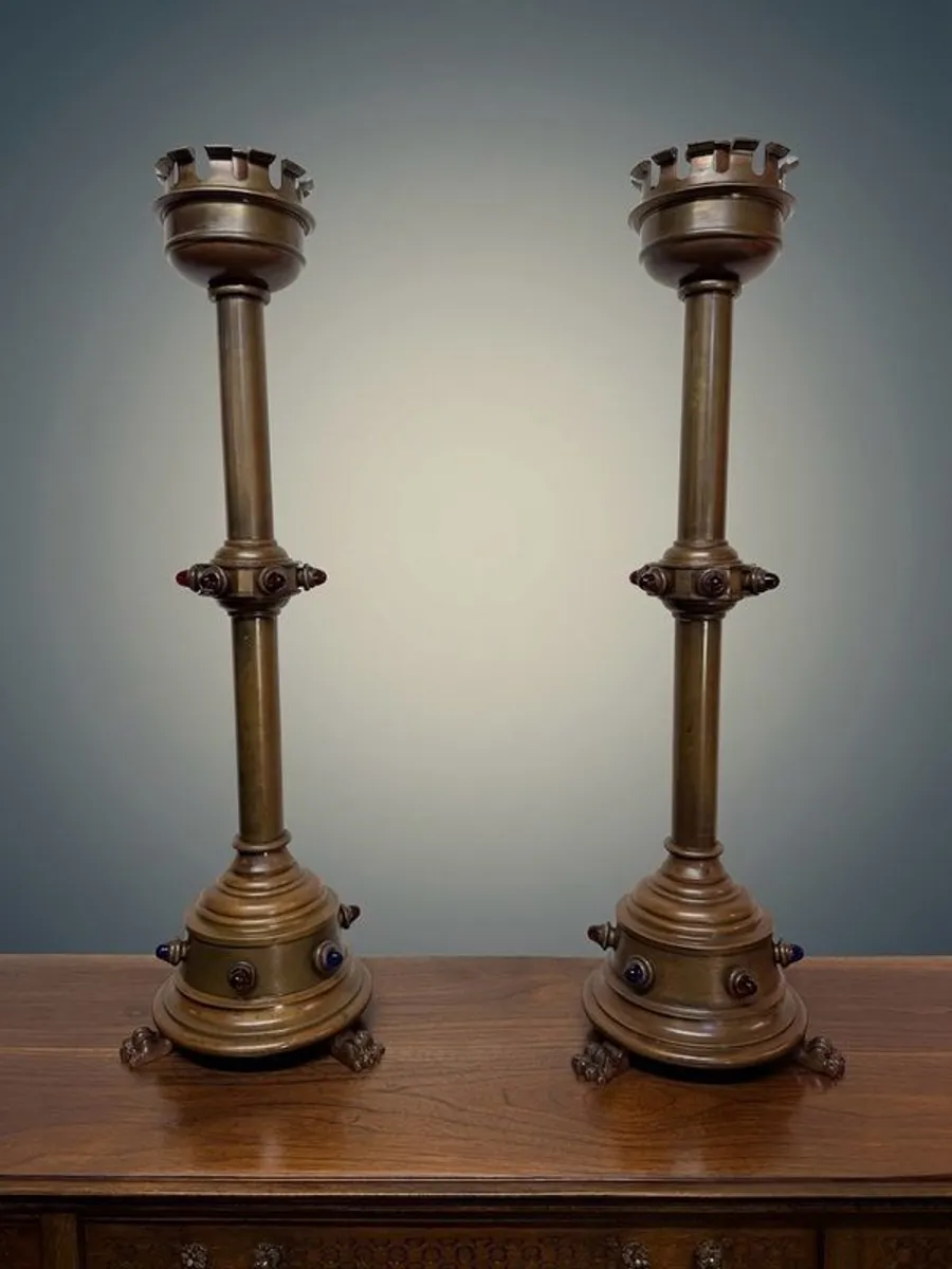 Monumental Pair of 19th Century Brass Altar Candelabras - Image 1
