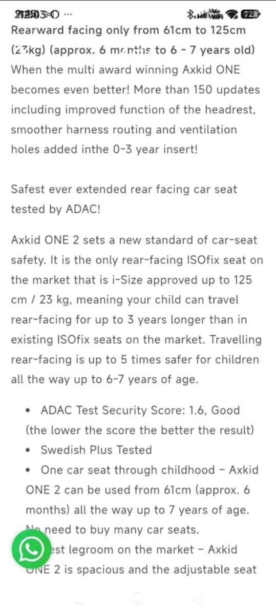 Axkid one2 extended rear facing car seat - Image 4