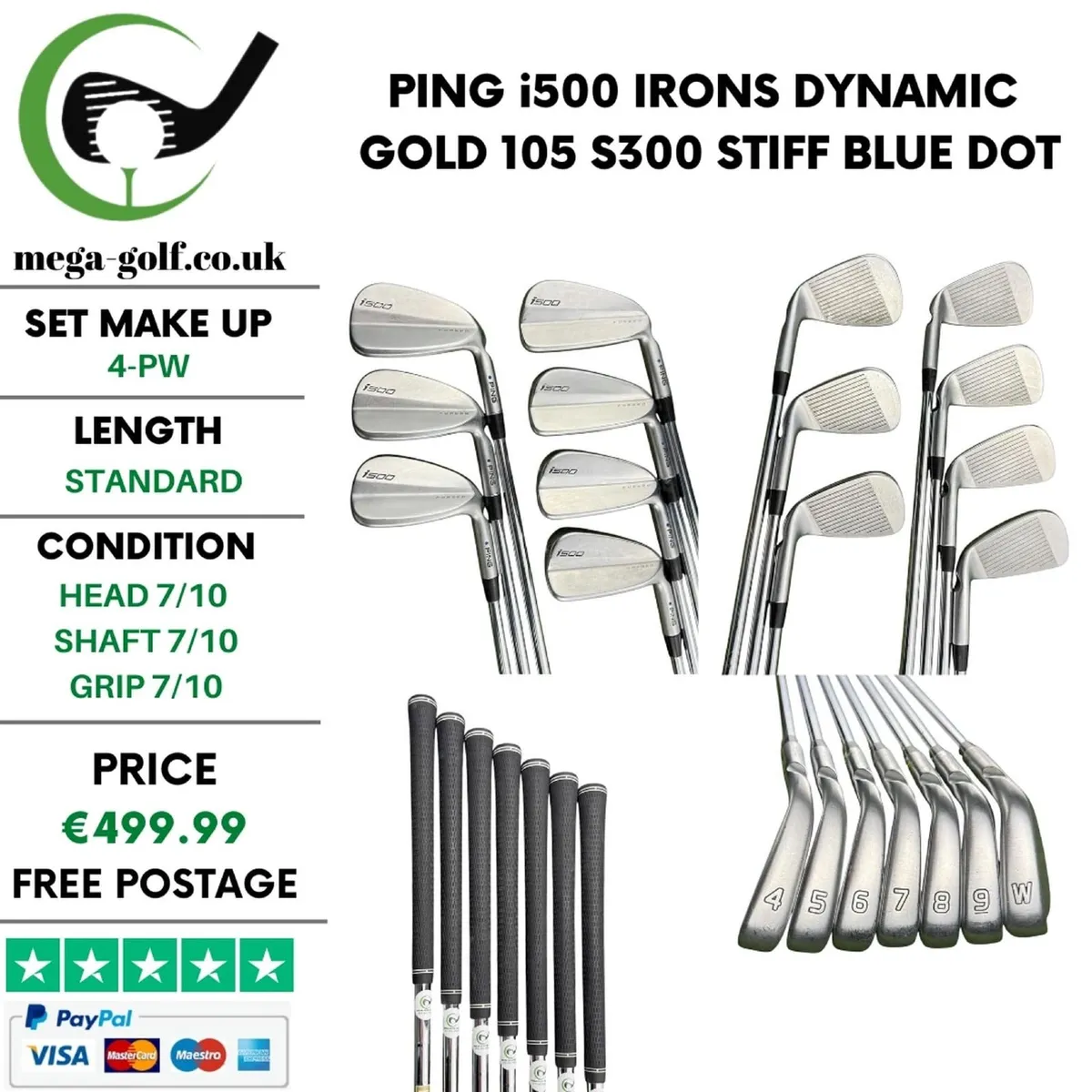 Ping i500 Irons / 4-Pw / Stiff / Blue Dot - Image 1