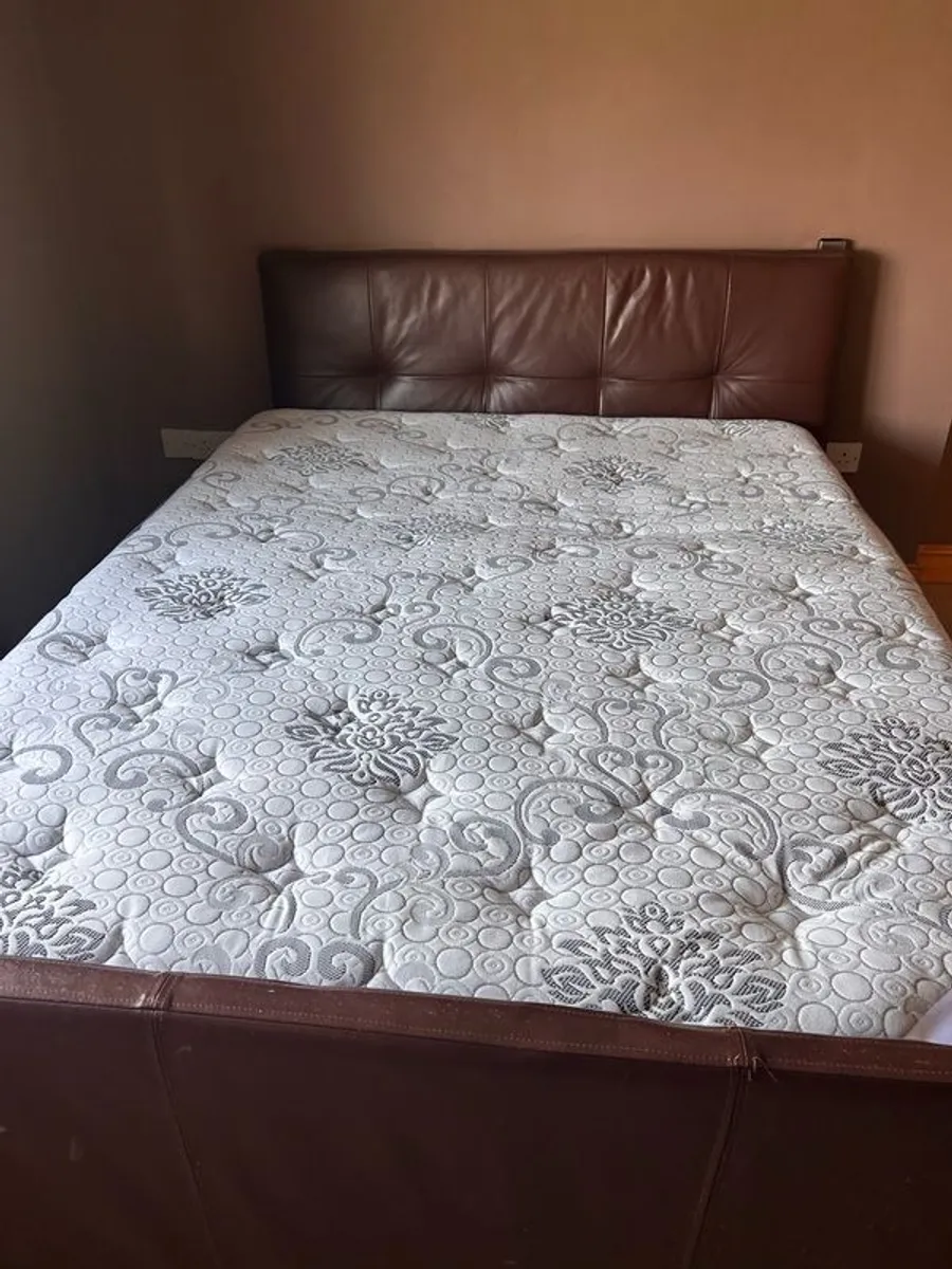 king size leather bed and matress - Image 1