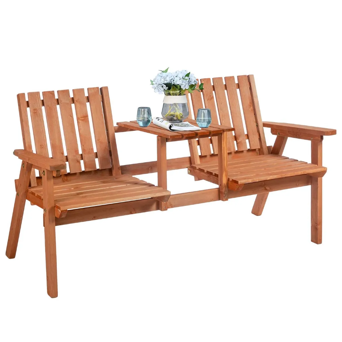 2 seater wood bench with centre table. FREE POST - Image 1