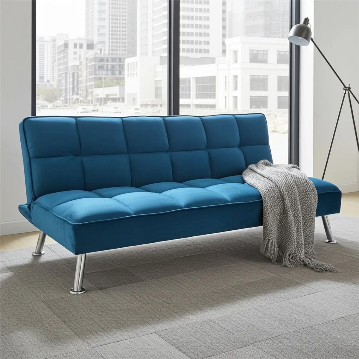 Blue velvet Folding 3Seater Sofa - Carlux - Image 1