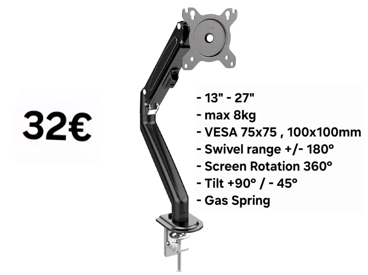 TV Monitor Desk Mount Arm Bracket Swivel 13-27" - Image 1