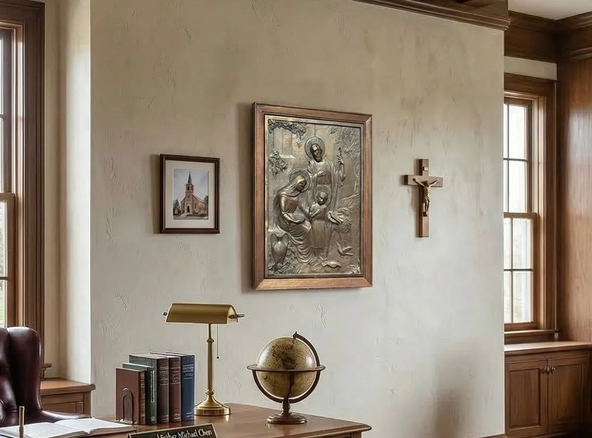 Nice religious panel made of metal with wood frame - Image 1