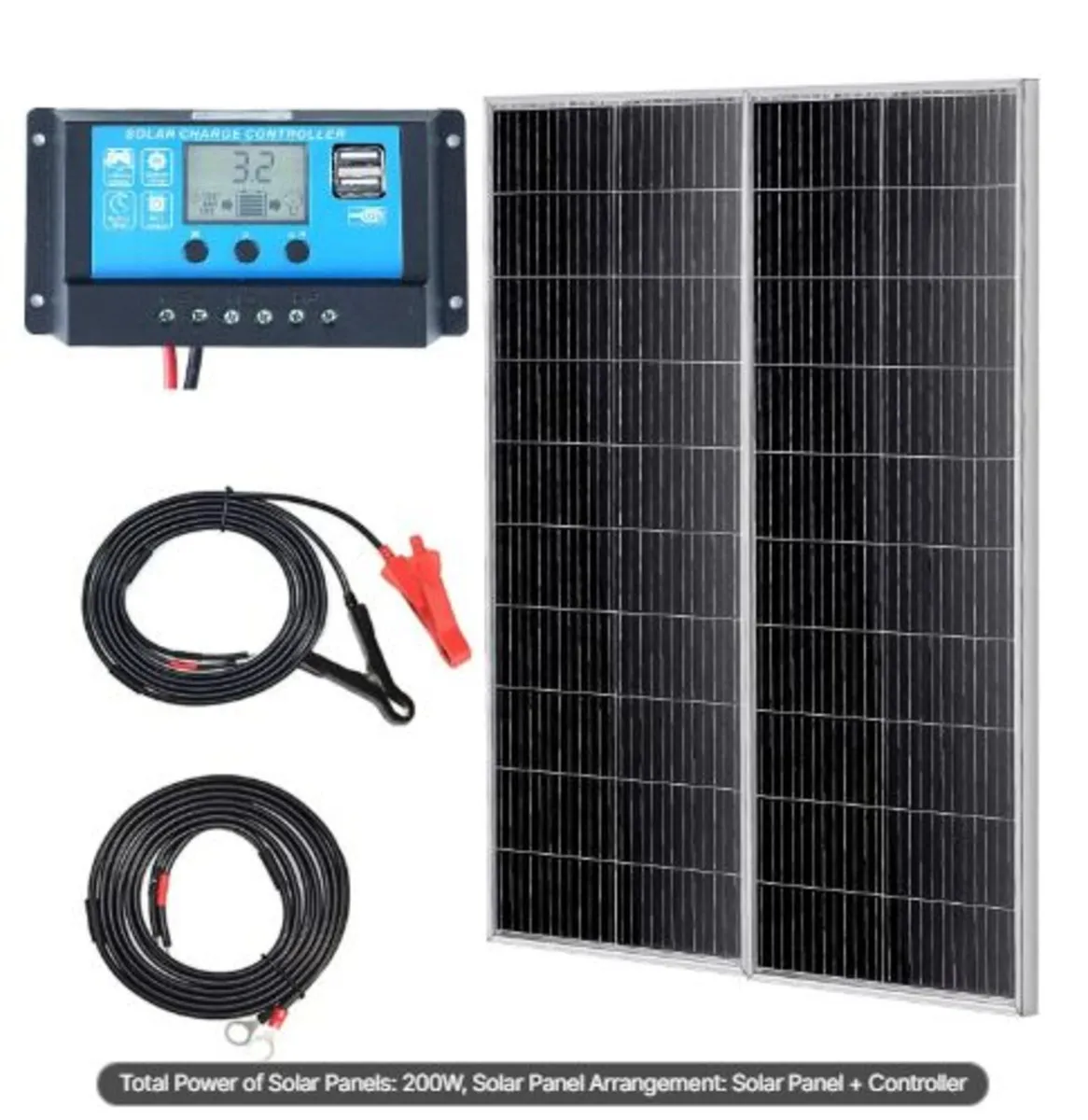 200W Monocrystalline Solar Panel Kit, 2PCS - Image 1