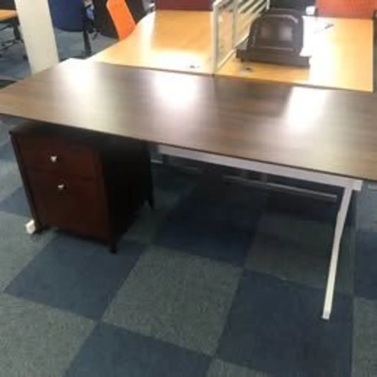 Dark Walnut Scallop Desk & Underdesk Pedestal Set