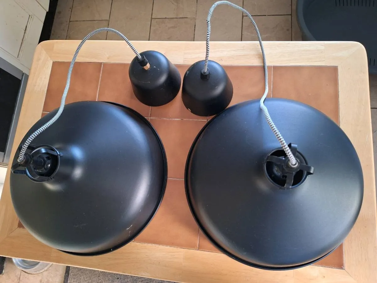 Two large industrial style pendant ceiling lights - Image 1