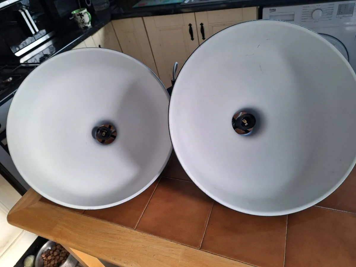 Two large industrial style pendant ceiling lights - Image 2
