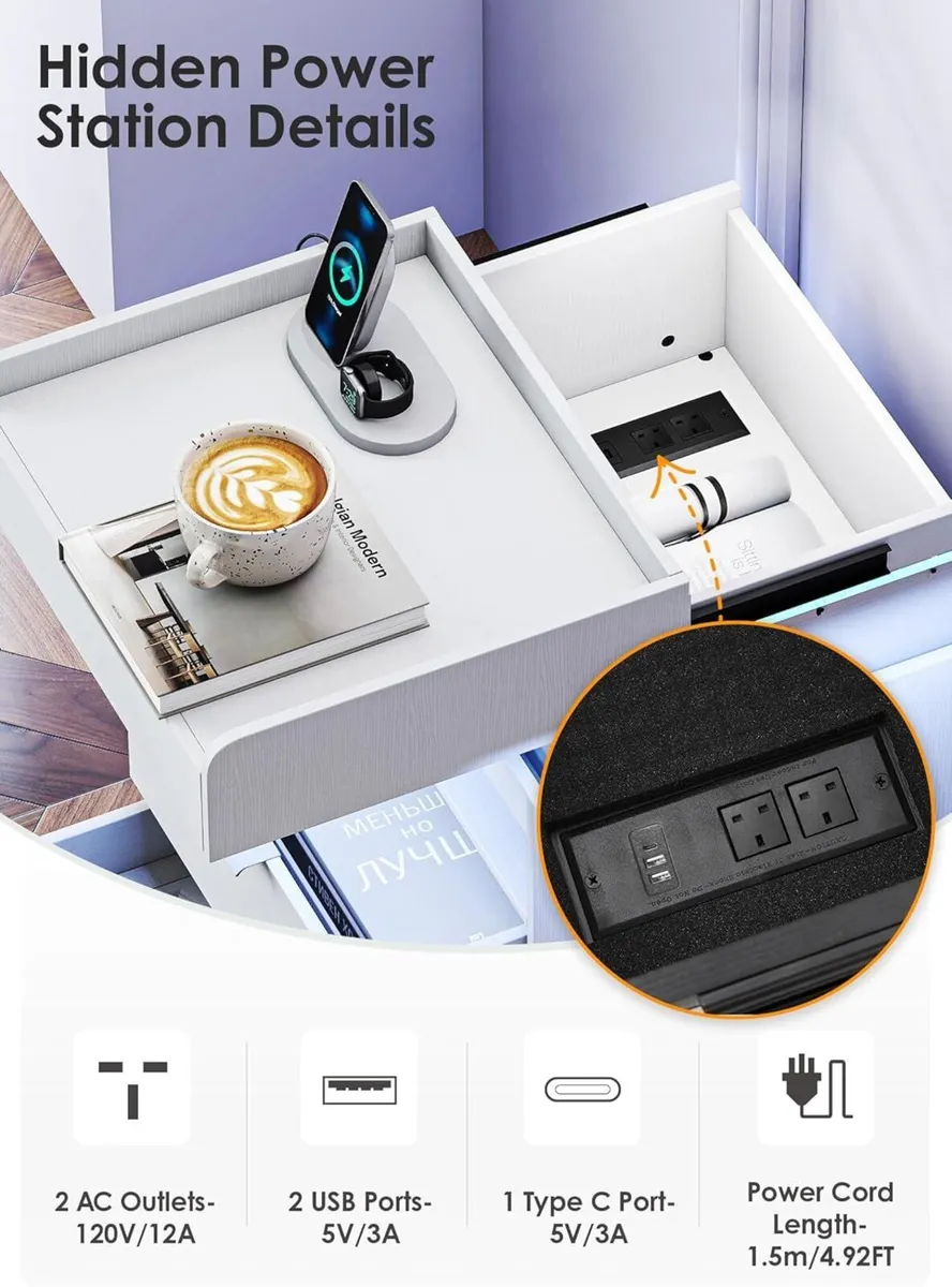 Bedside Table with Concealed Drawers Modern Widen - Image 3