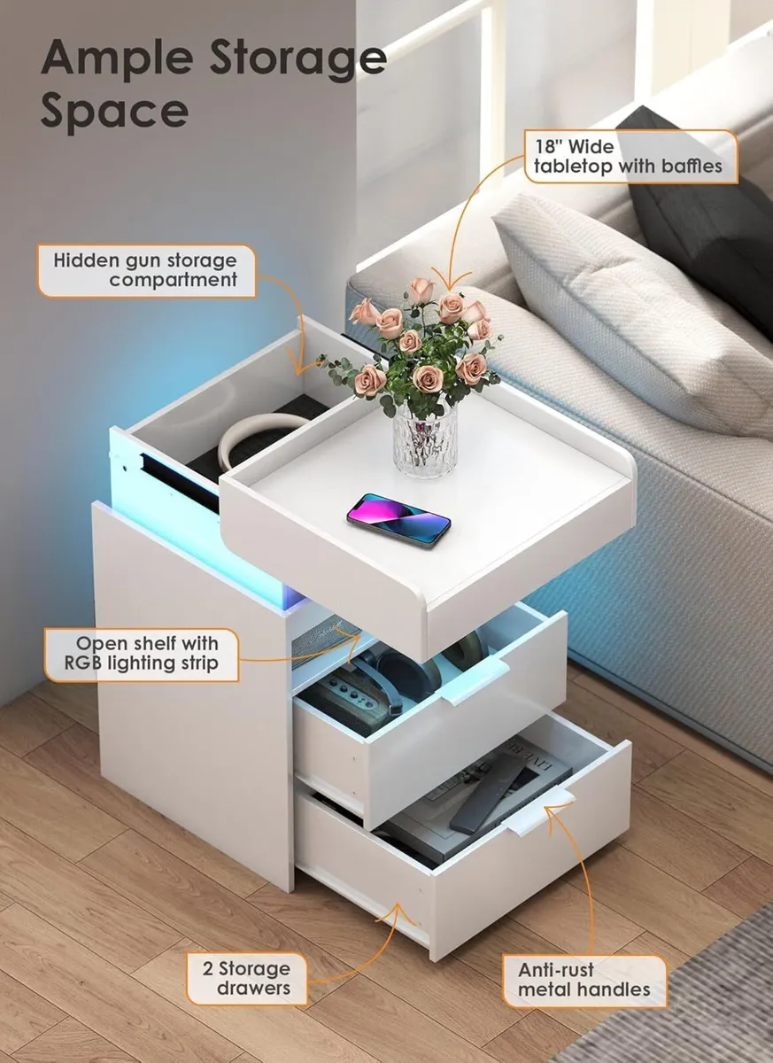 Bedside Table with Concealed Drawers Modern Widen - Image 4