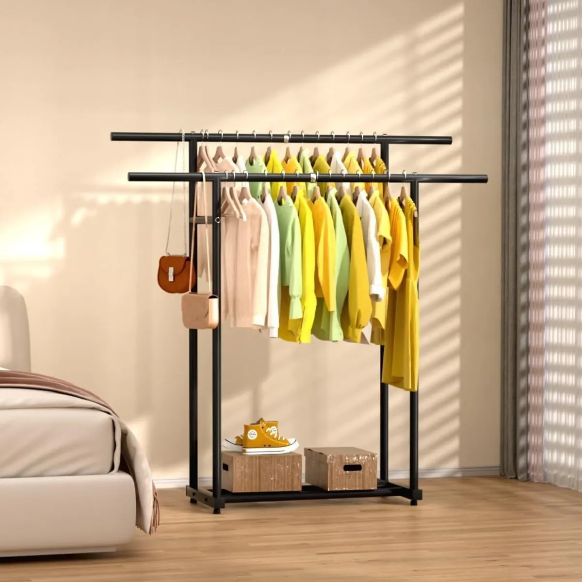 Double Rod Clothes Rail Rolling Rack Metal - Image 2