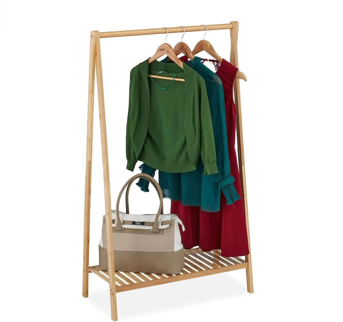 Clothes Rack Bamboo Rail with Shoe Shelf Free-Stan - Image 1