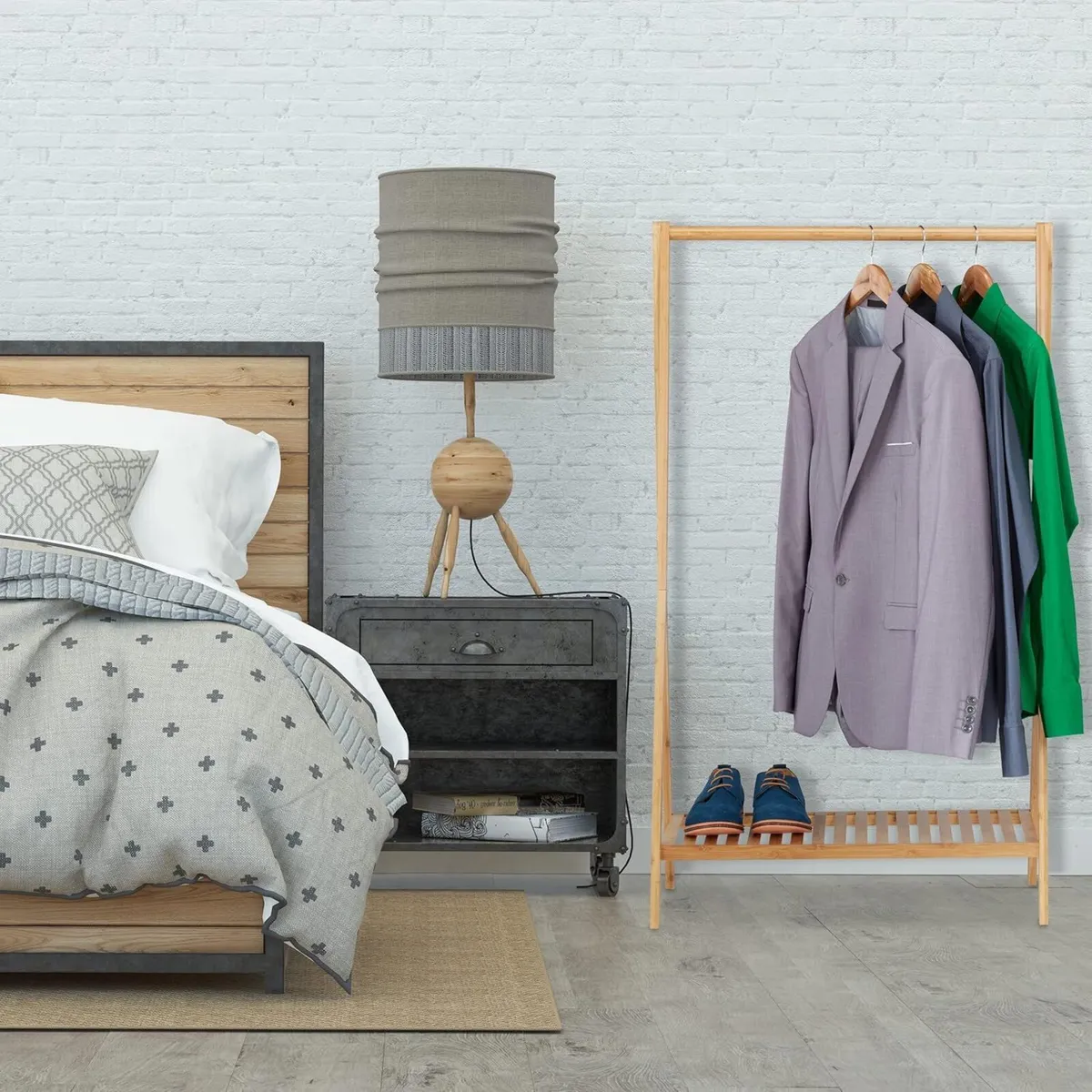 Clothes Rack Bamboo Rail with Shoe Shelf Free-Stan - Image 4