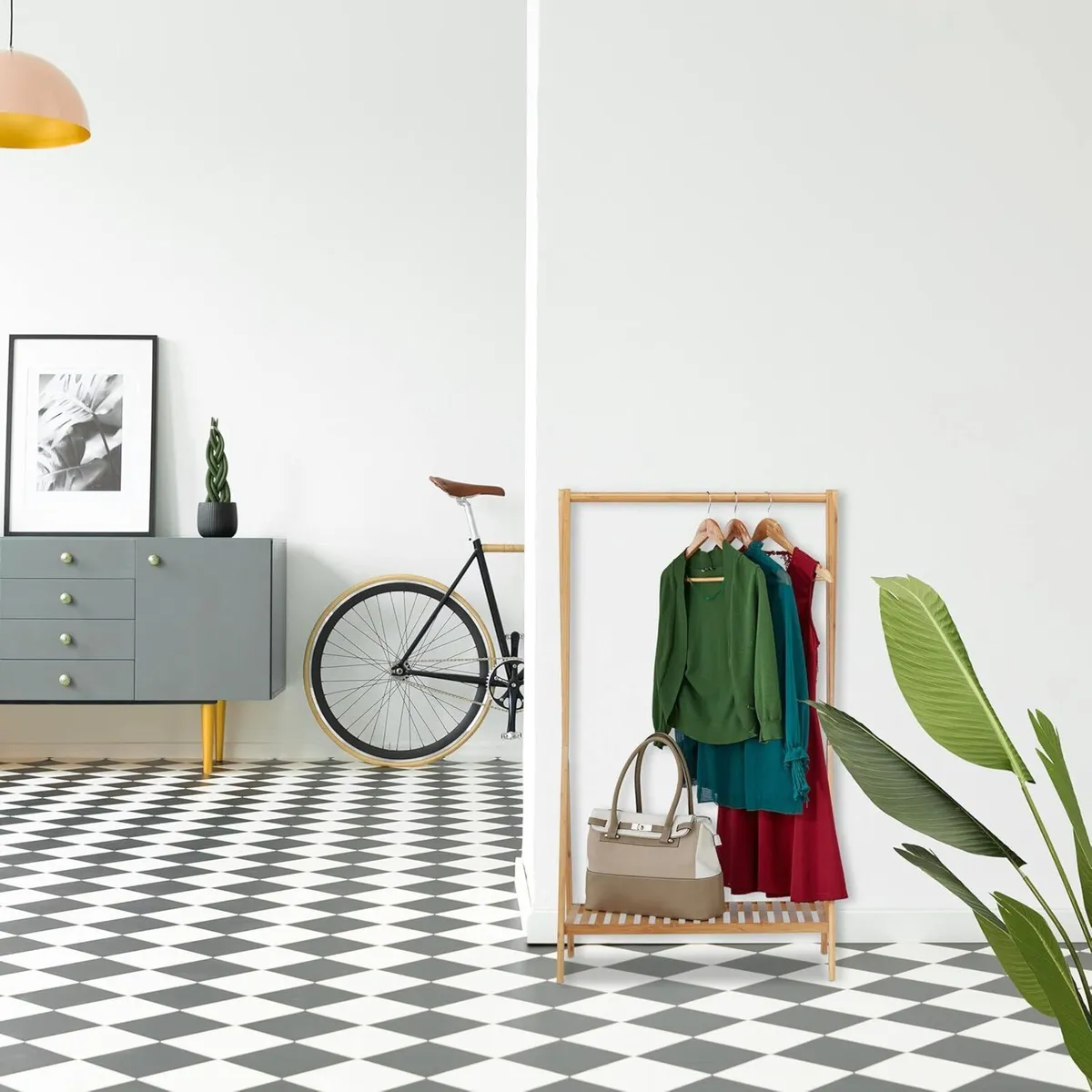 Clothes Rack Bamboo Rail with Shoe Shelf Free-Stan - Image 2