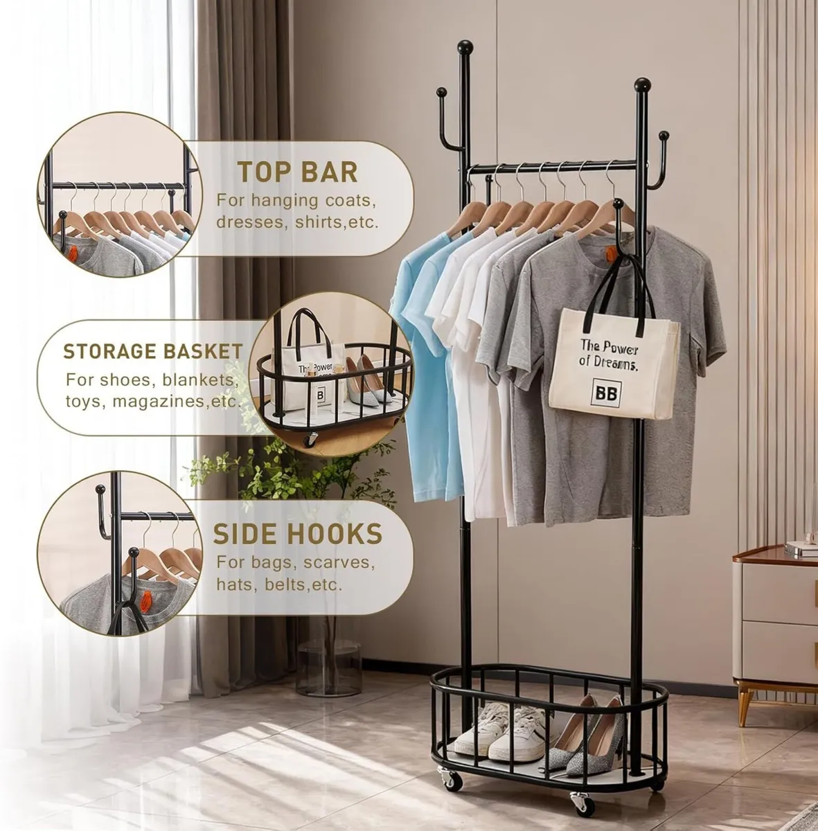 Small Clothing Rack with Wheels - Rolling Garment - Image 3
