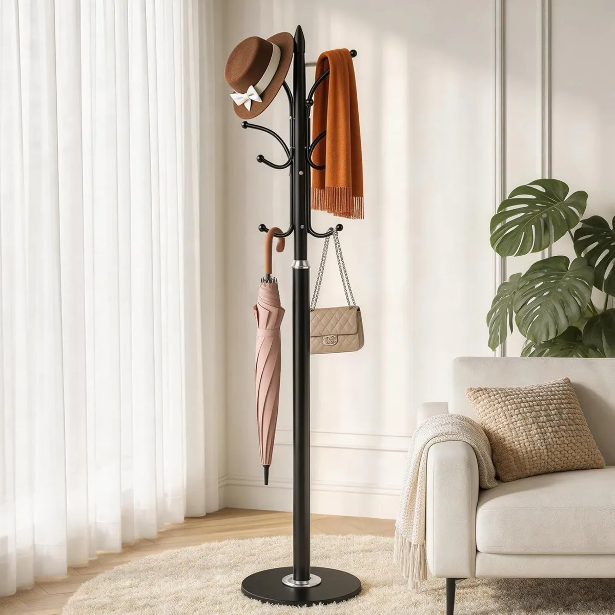 70in Coat Stand Freestanding Metal Clothes and - Image 1