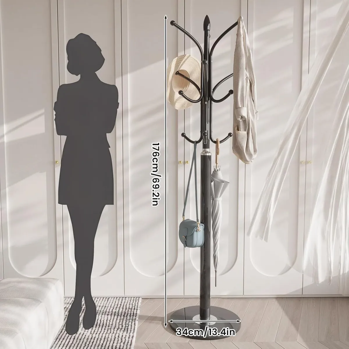 70in Coat Stand Freestanding Metal Clothes and - Image 2