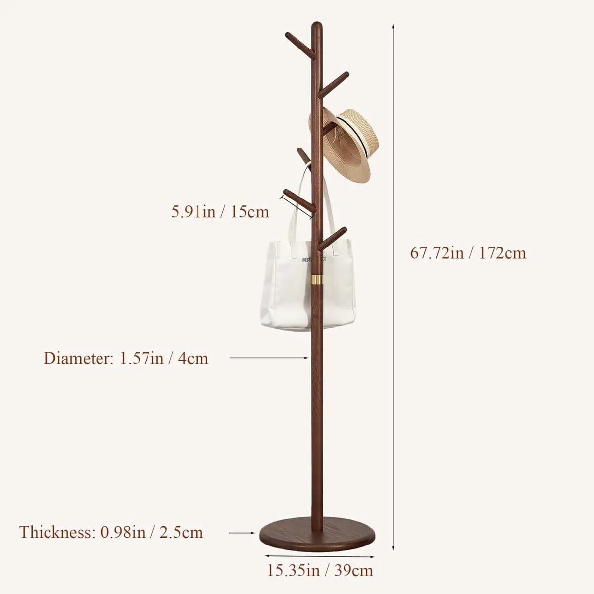 Coat Rack Solid Wood Freestanding with 6 Hooks - Image 2