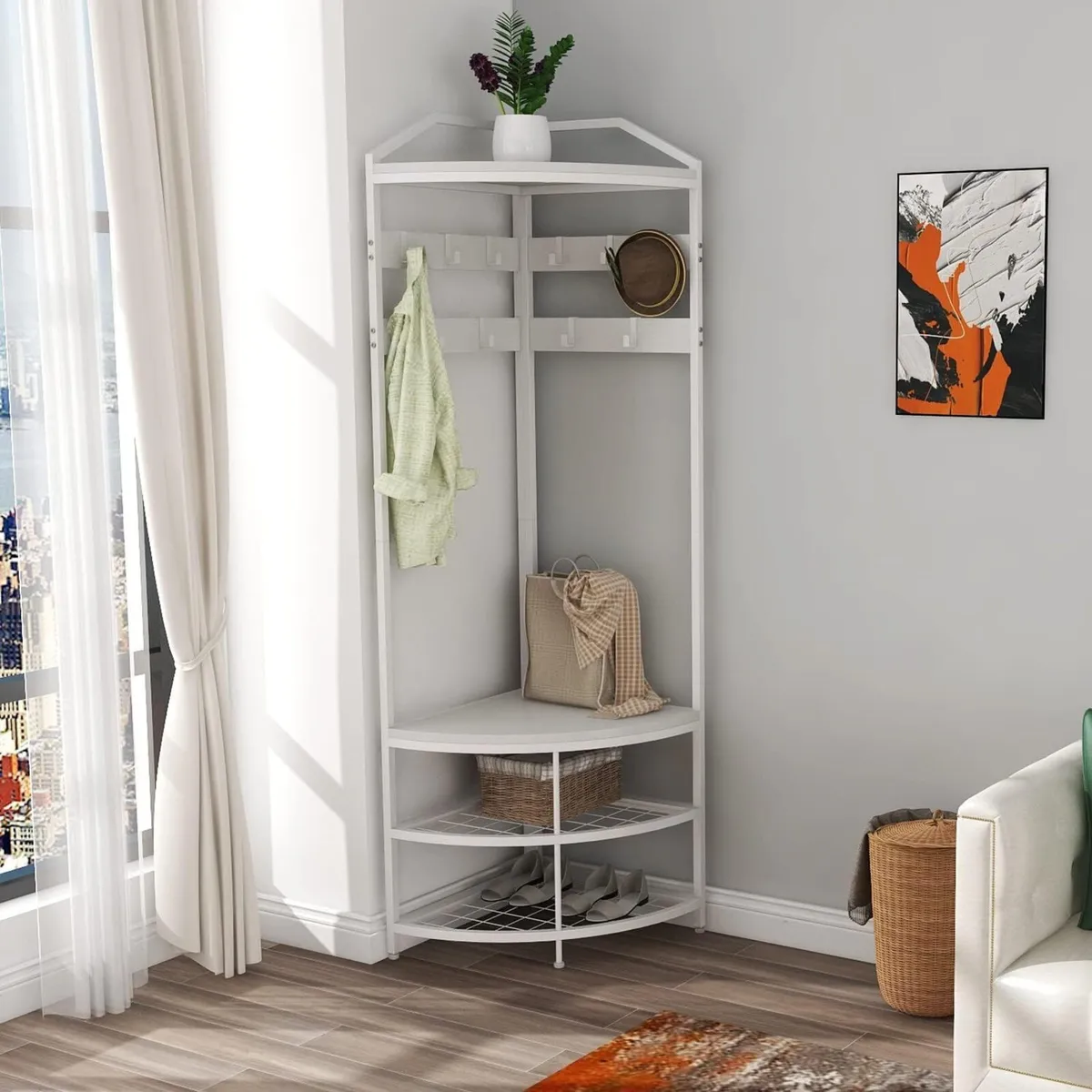 3-in-1 Corner Tree Coat Stand Freestanding Rack - Image 4
